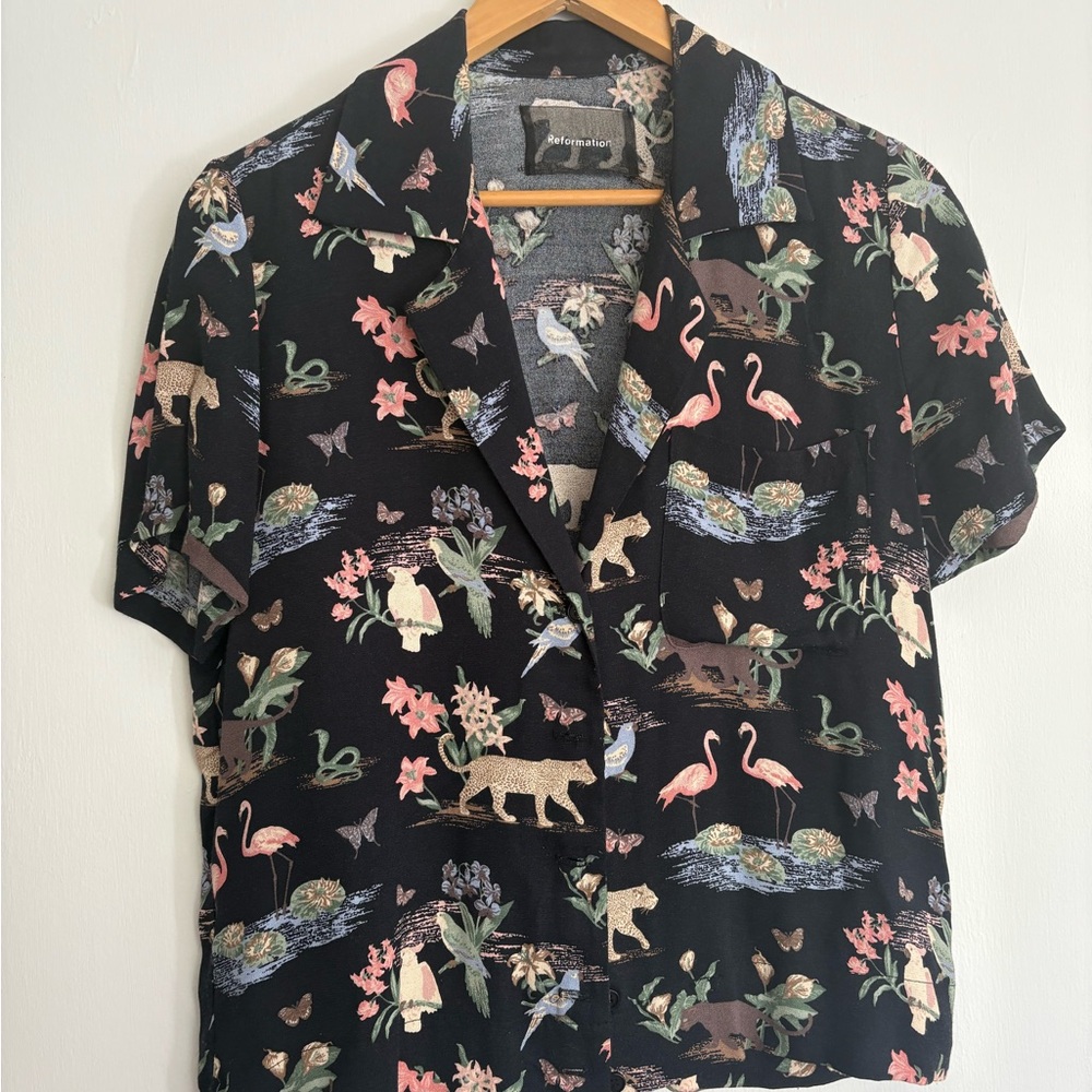 Reformation Jungle Print Cuba Button Up Shirt Size S